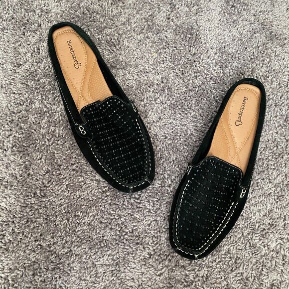 BareTraps Shoes - BARETRAPS Orvyn Black Leather Bejeweled Beaded Slip-On Mules Size 8